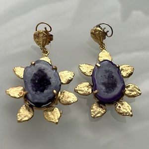Purple Druzy Quartz Flower Earrings
